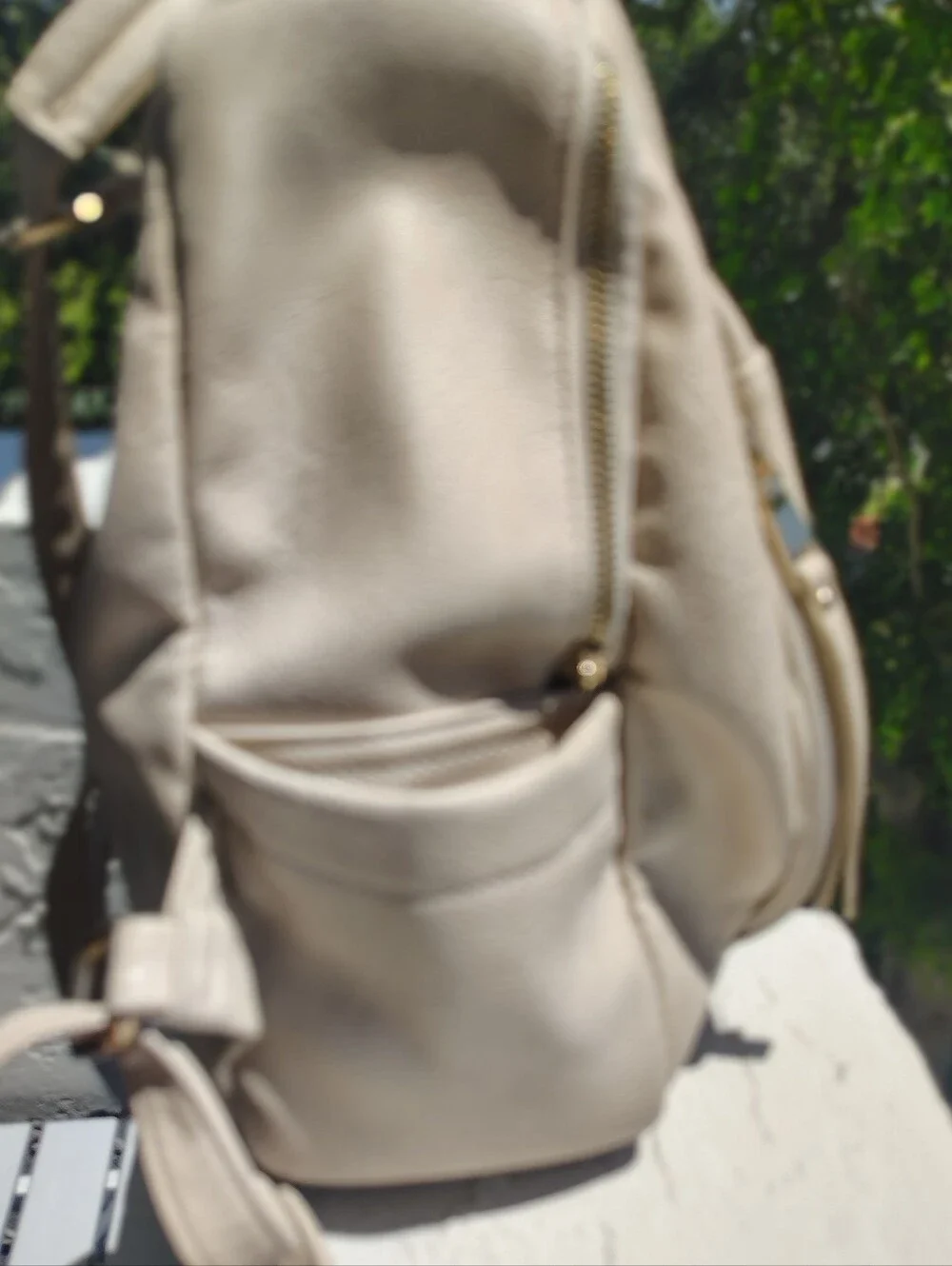 Neutral Faux Leather Backpack with Gold Hardware